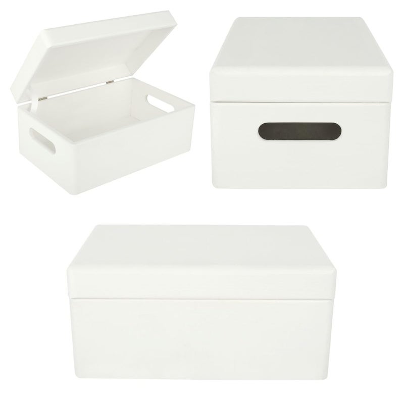 Creative Deco Large White Wooden Box Storage with Hinged Lid | 11.8x7.87x5.51in (+-0.5) | with Handles | Gift Box for Tool Dog Toy Shoes Clothes Kitchen Storage | Wood Keepsake Chest - Image 5
